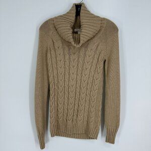 Banana Republic Cable Knit Sweater Turtleneck Ribbed Wool Cashmere Pullover Tan